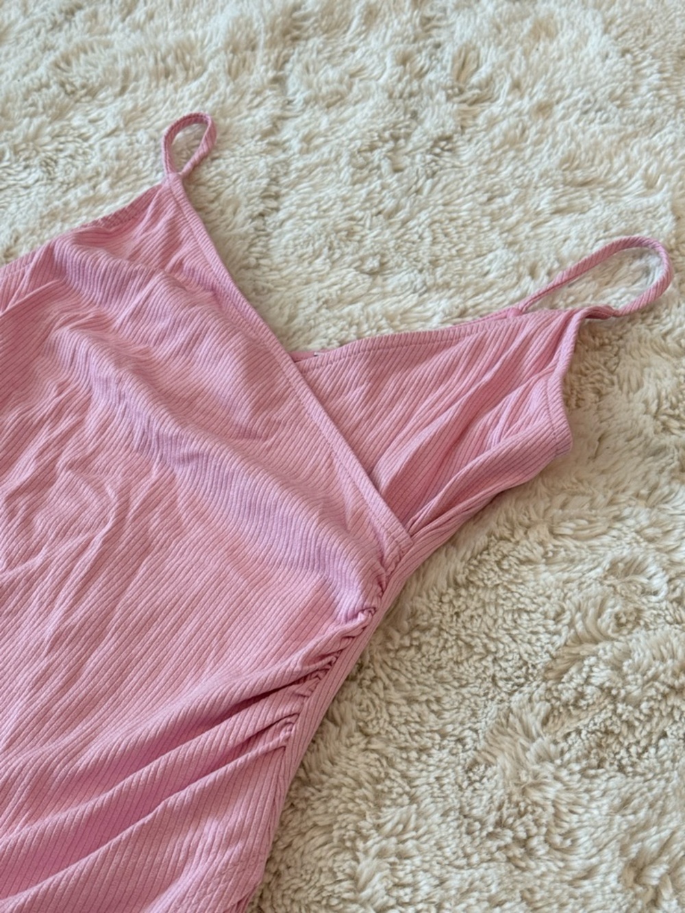 Pink Ribbed Wrap-Front Slip Dress - Picture 2 of 2